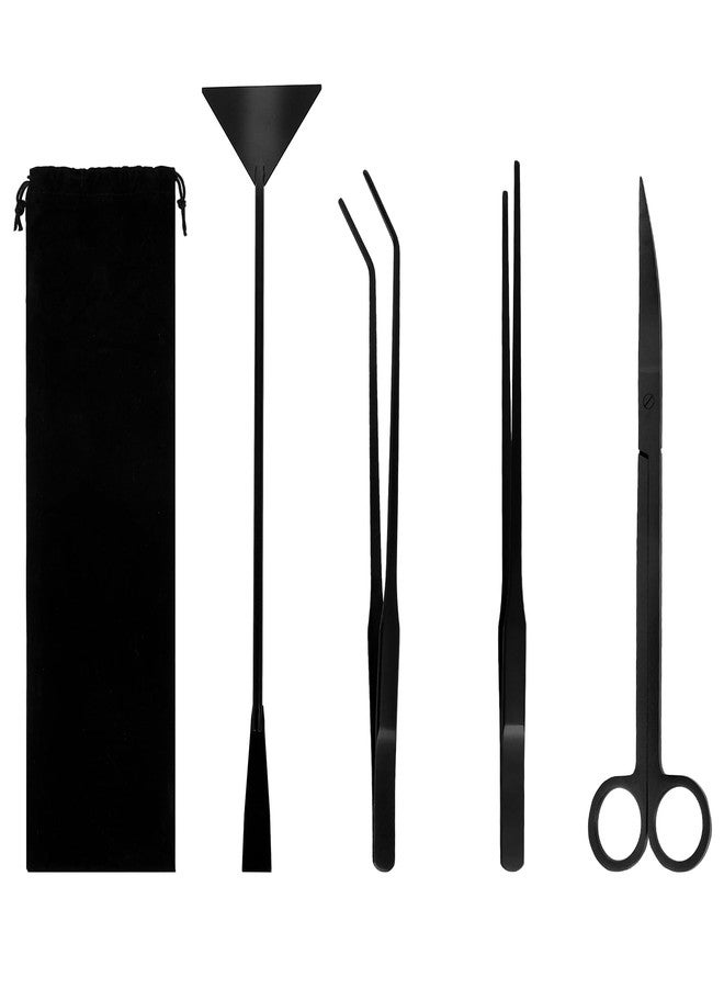 Funnytek Aquarium Aquascaping Tool Stainless Steel Aquascape Tools Kit 4 in 1 Anti-Rust Fish Tank Starter Kit with Tweezers Scissors Spatula for Aquarium Plants (Black) - Image 1